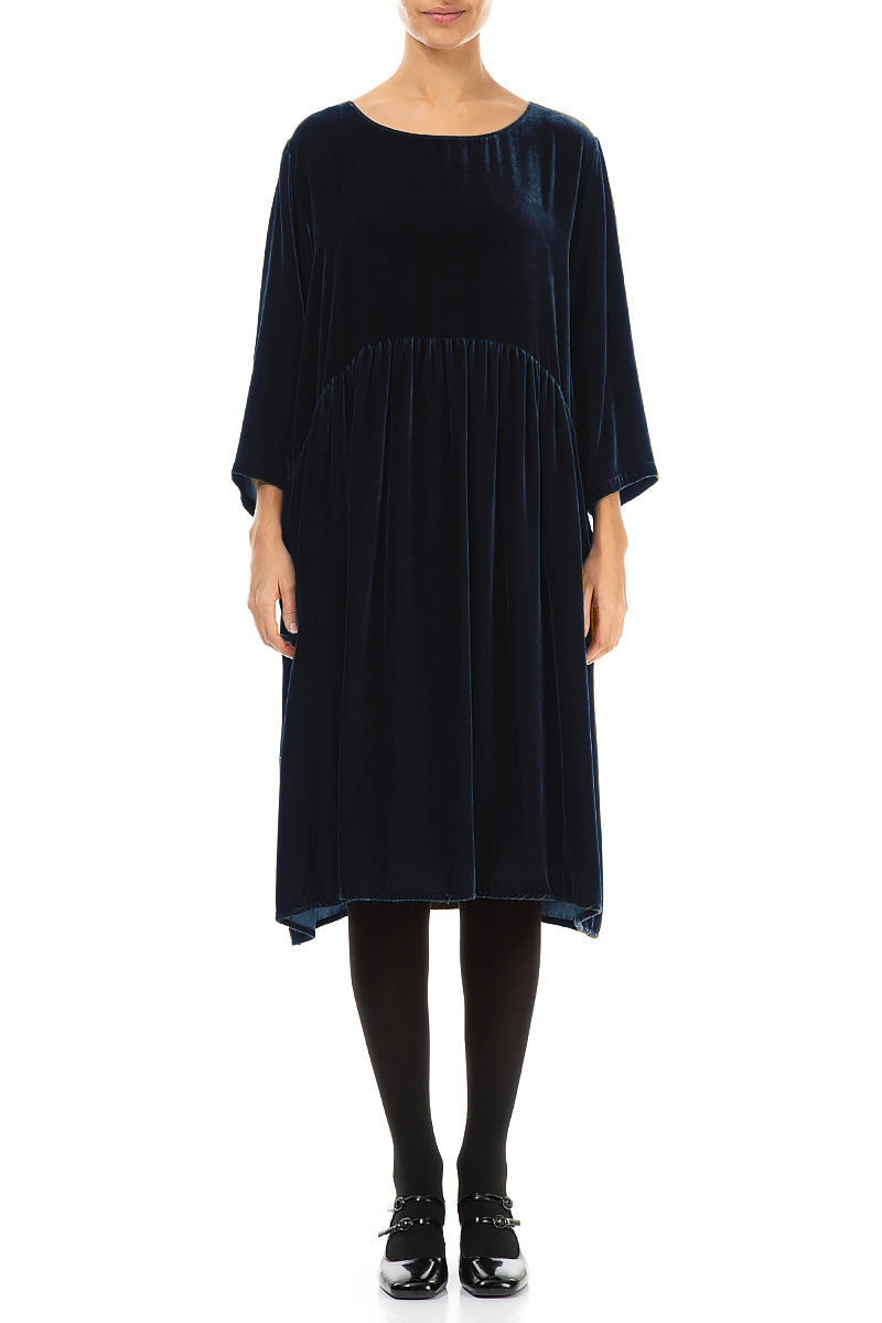 Flared Royal Blue Silk Velvet Dress 1