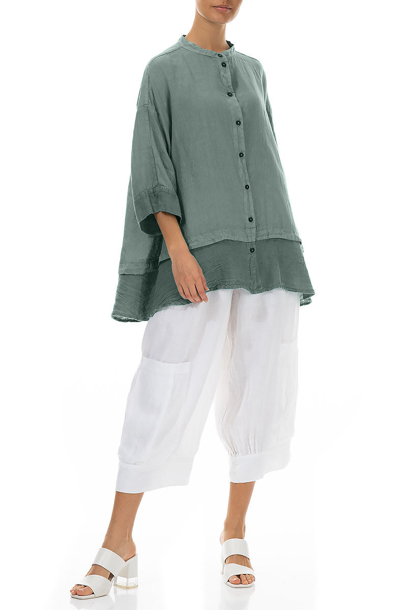 Flared Sage Linen Shirt