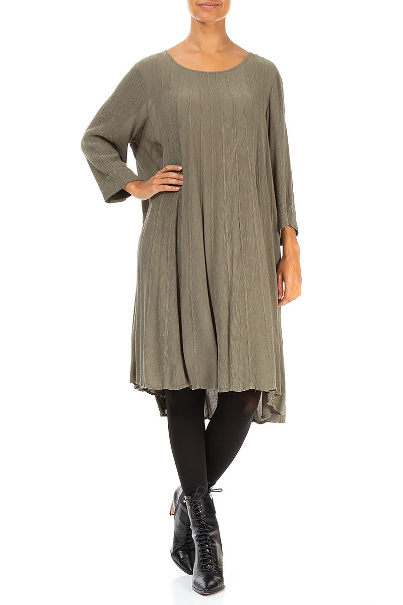 Flared Seams Sage Silk Viscose Dress 4