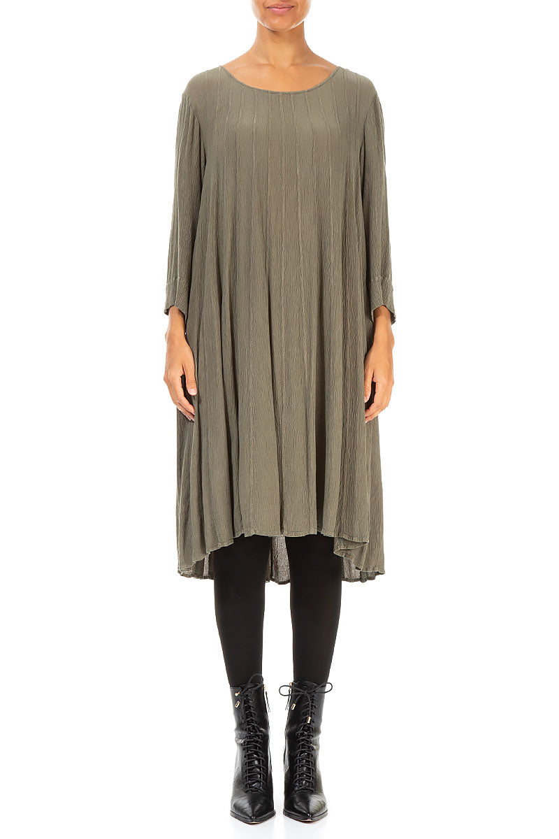 Flared Seams Sage Silk Viscose Dress 1