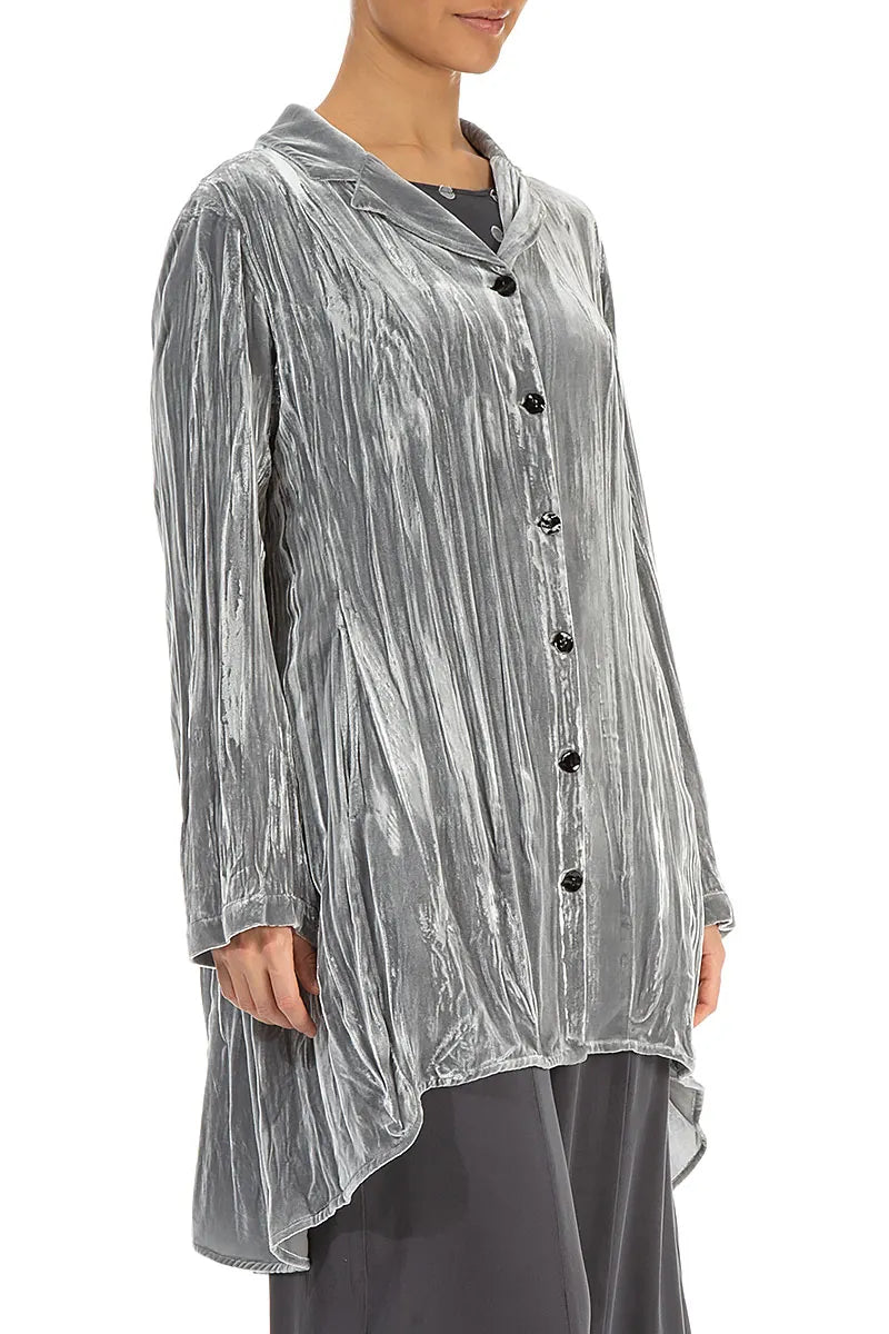 Flared Silver Crumpled Silk Velvet Jacket 4