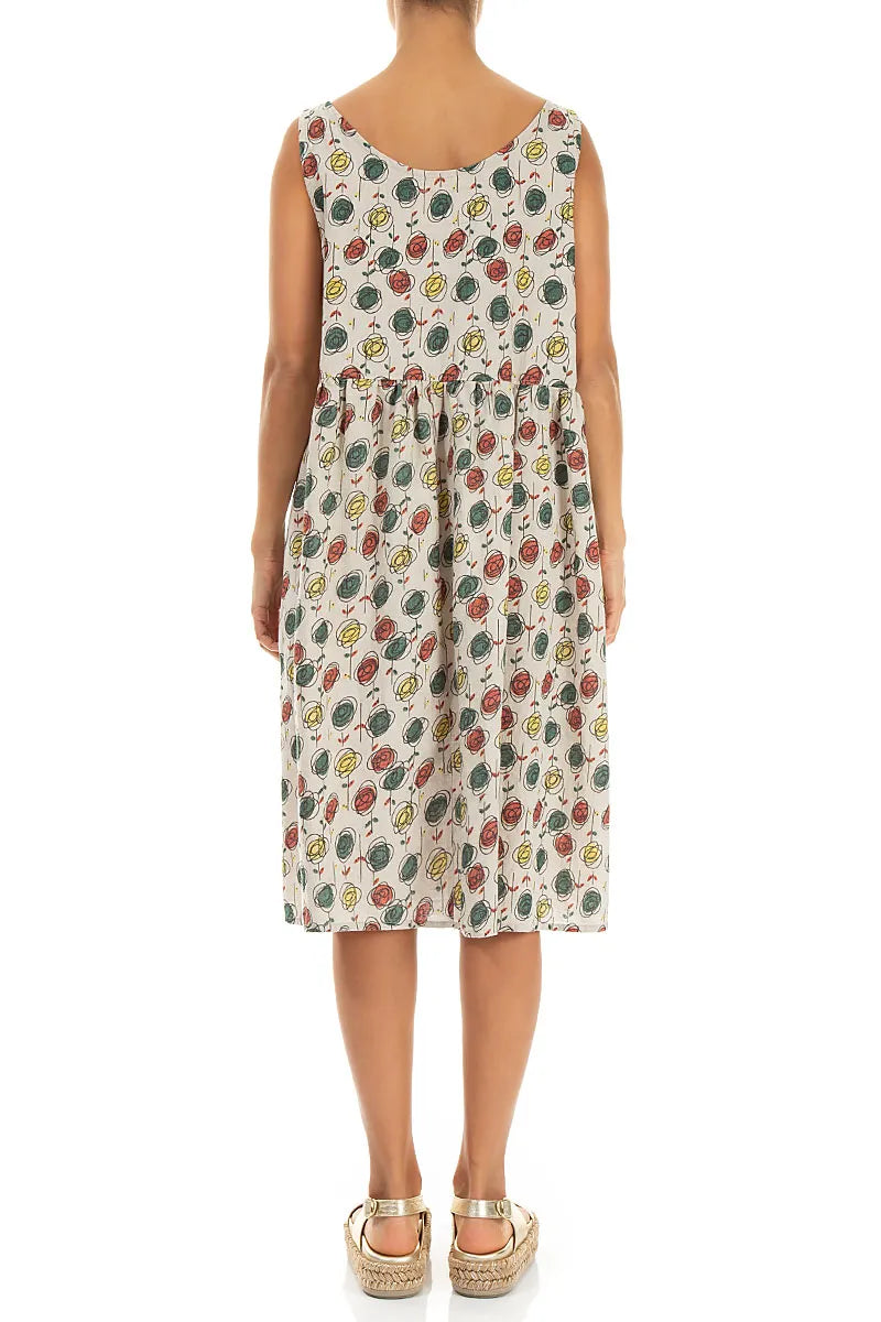 Leinenkleid Flared Sketch Blooms