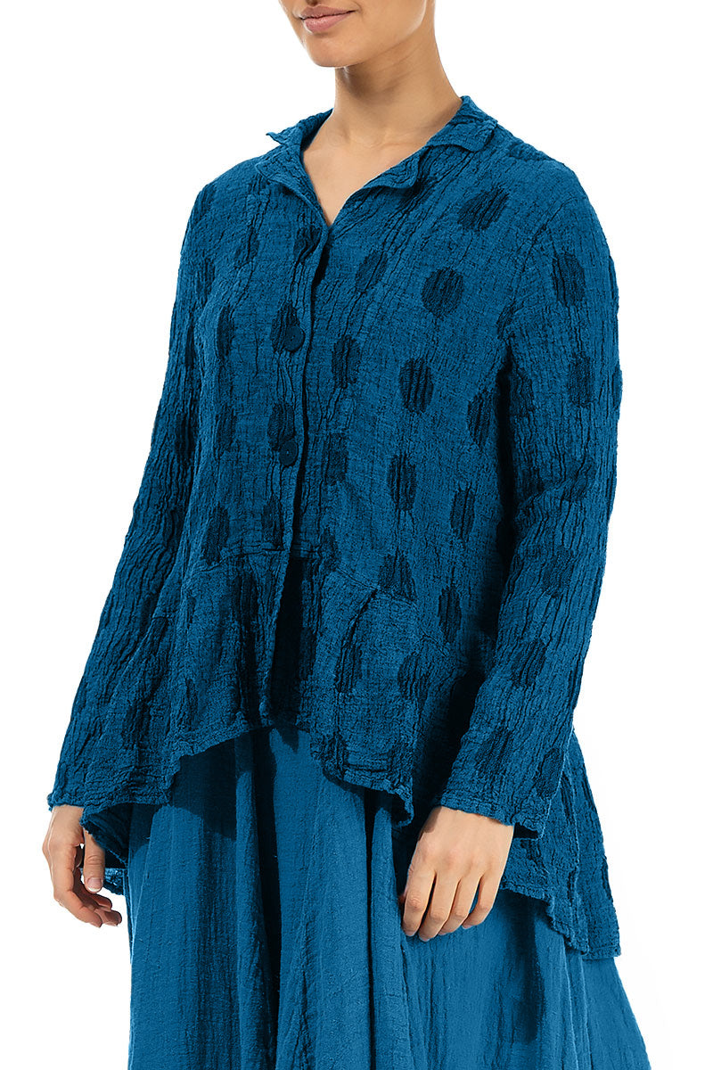 Flared Textured Bubbles Cobalt Blue Linen Jacket