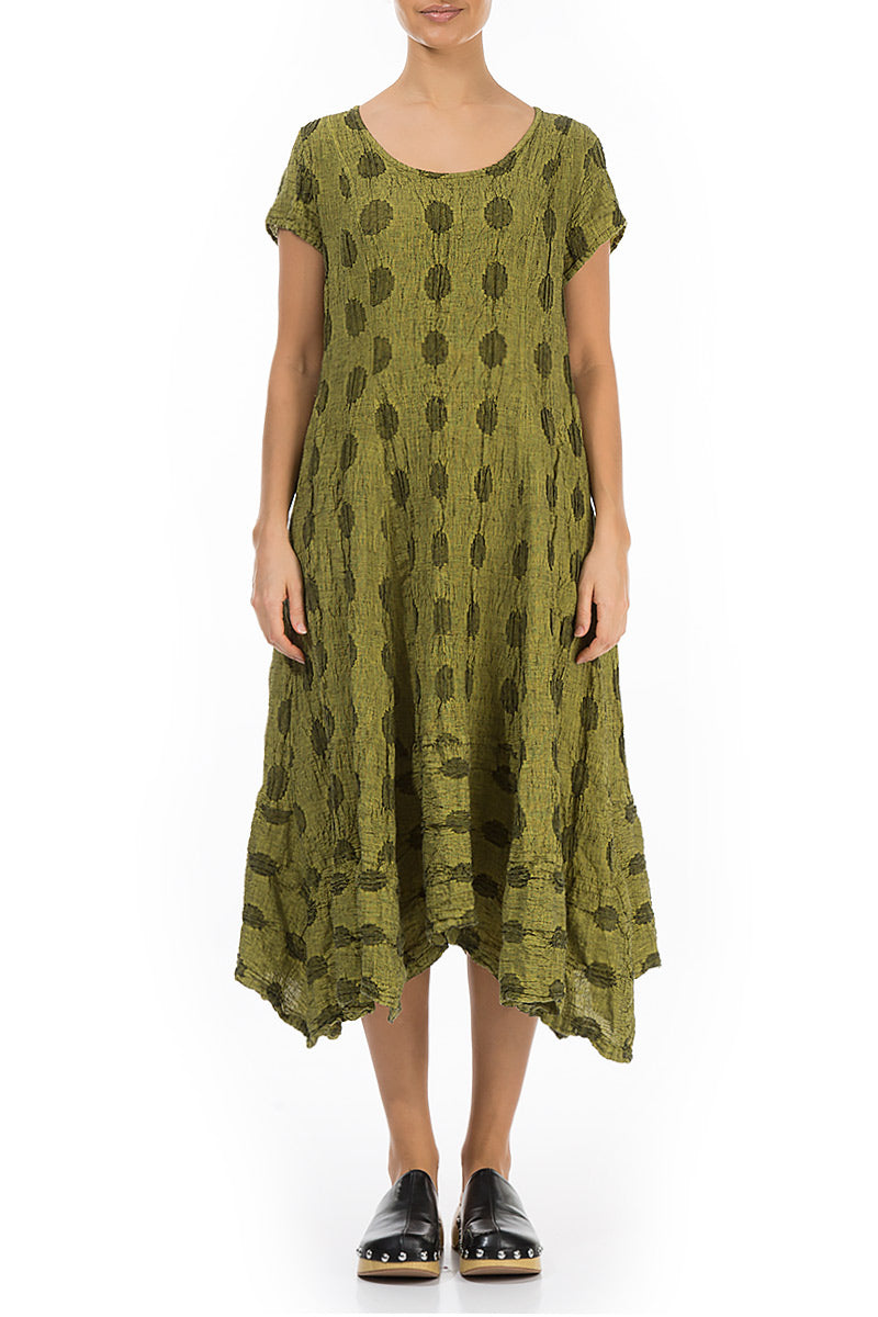 Flared Textured Bubbles Cyber Lime Linen Dress