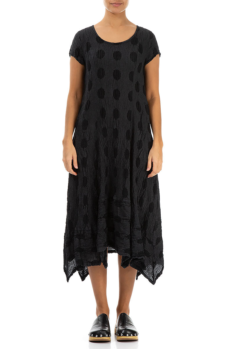 Flared Textured Bubbles Graphite Linen Dress 1