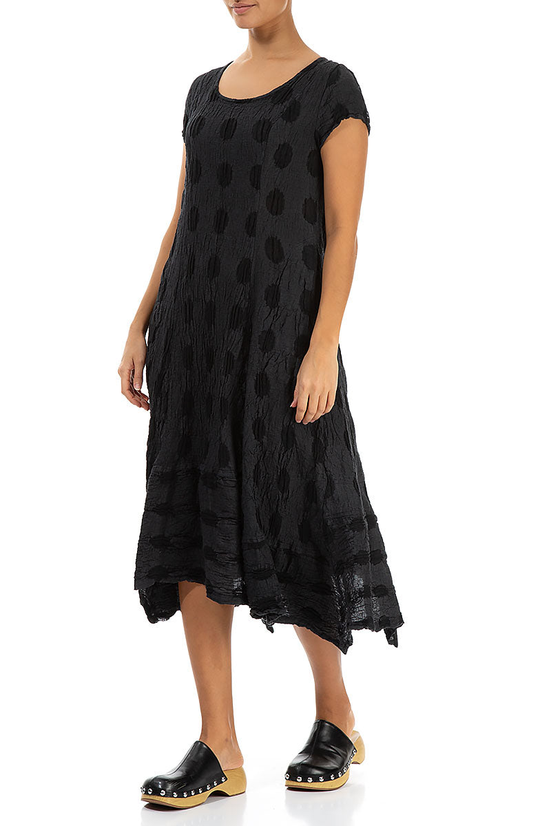 Flared Textured Bubbles Graphite Linen Dress 3