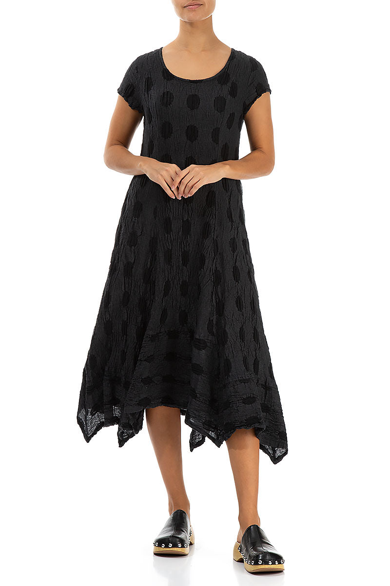 Flared Textured Bubbles Graphite Linen Dress 4