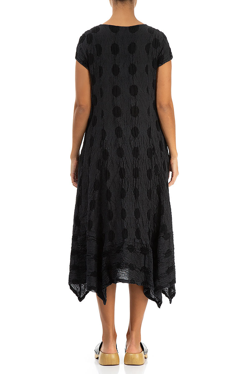 Flared Textured Bubbles Graphite Linen Dress 2