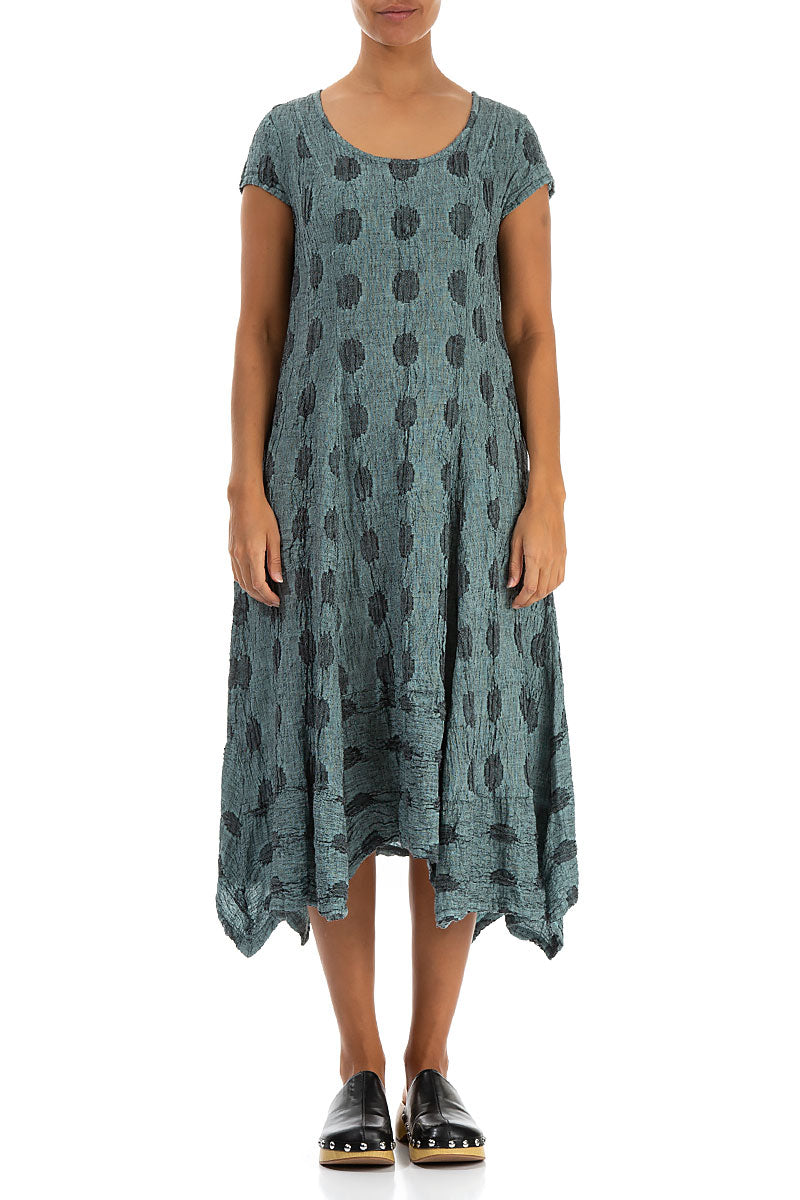 Flared Textured Bubbles Ice Blue Linen Dress
