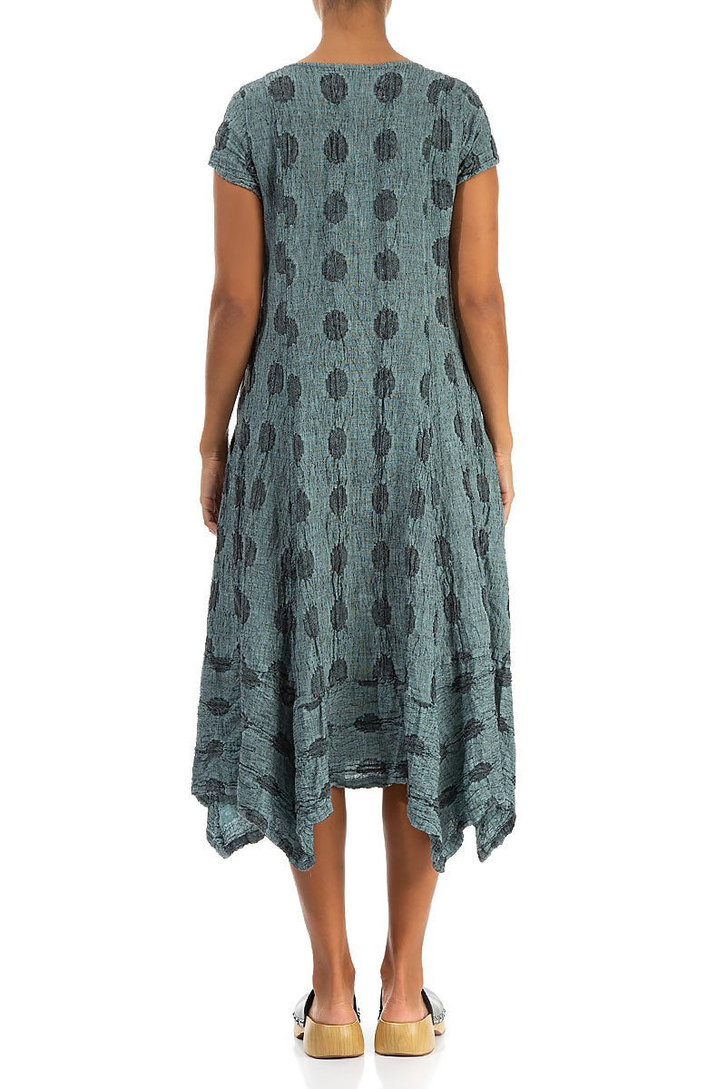Flared Textured Bubbles Ice Blue Linen Dress