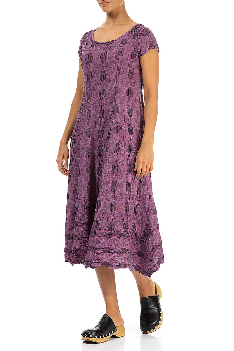 Flared Textured Bubbles Wild Berry Linen Dress 3