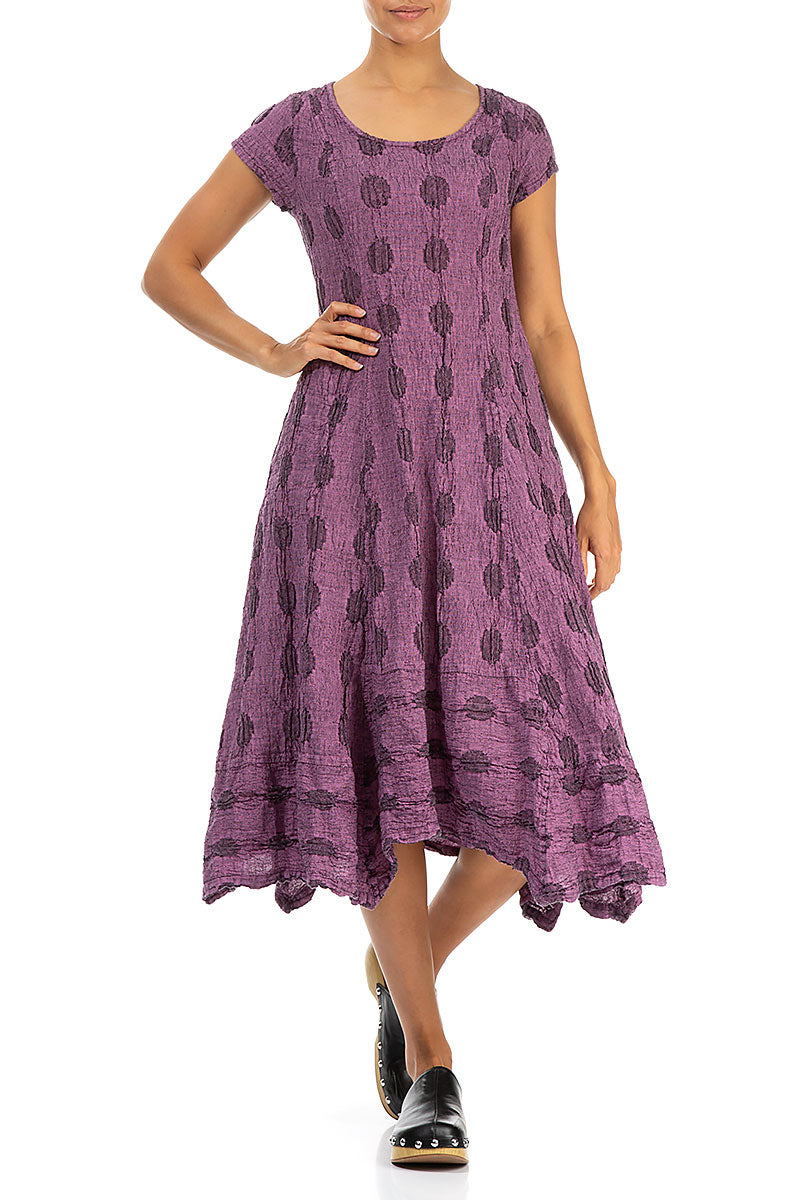 Flared Textured Bubbles Wild Berry Linen Dress 4
