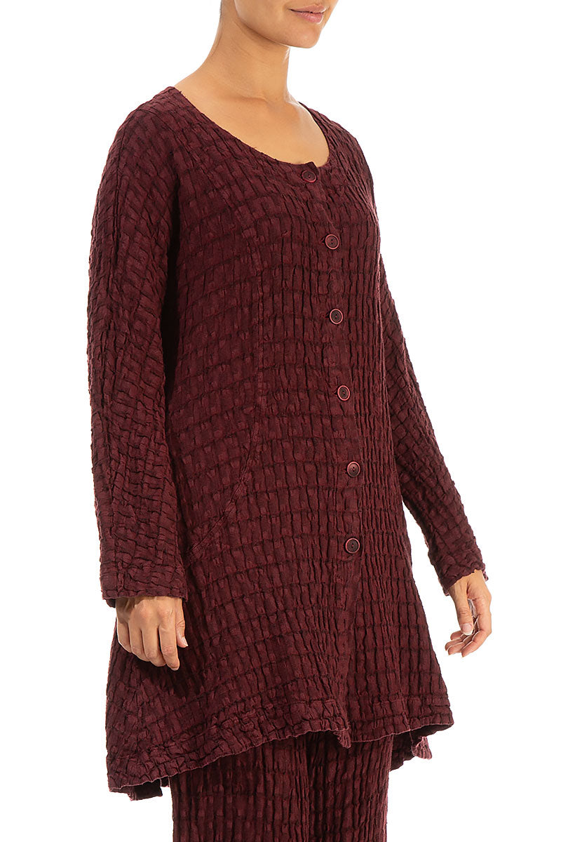 Flared Textured Burgundy Linen Jacket 3