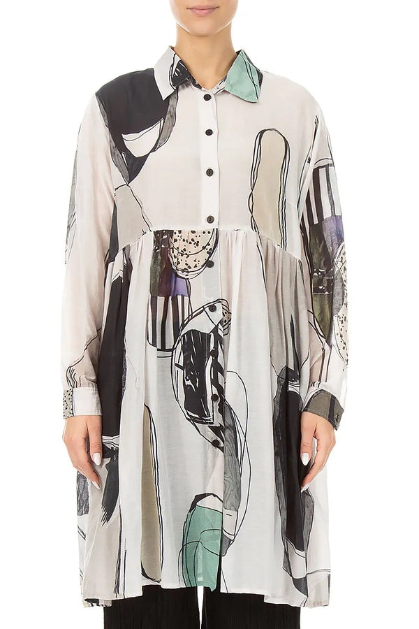 Flared Tumbled Stone Silk Cotton Jacket 1