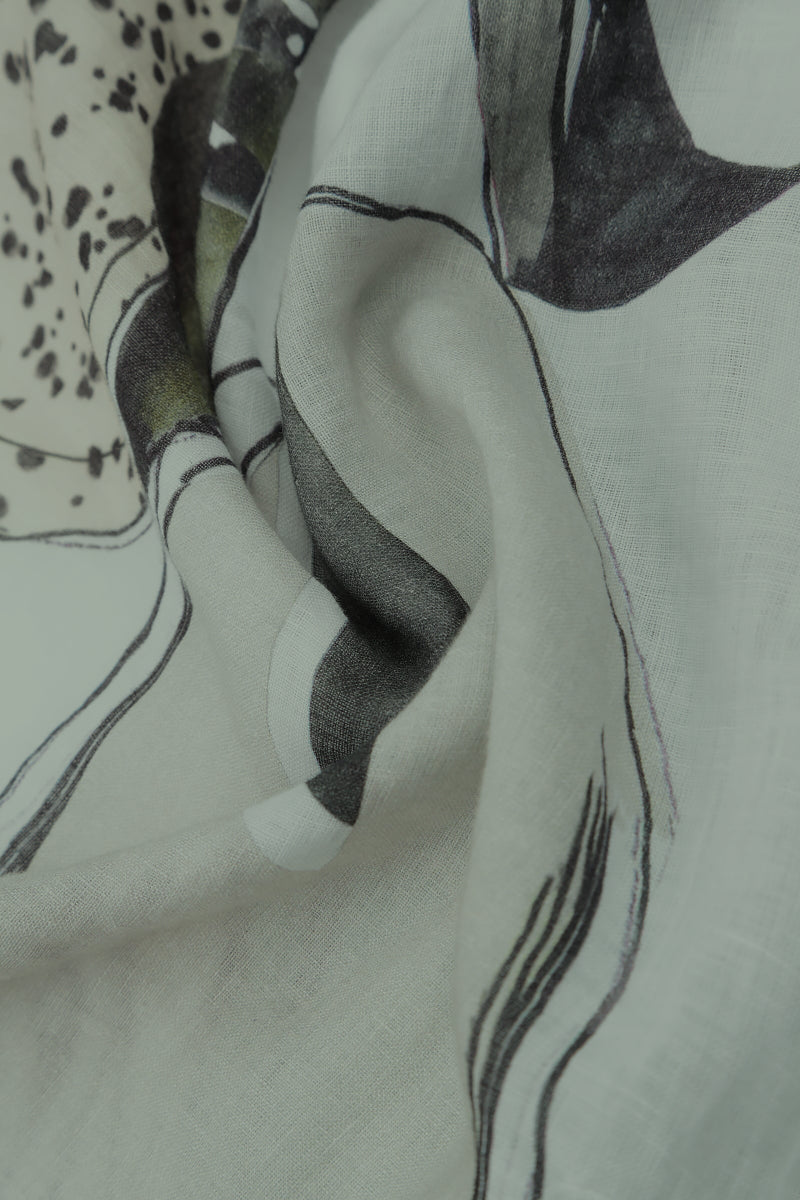 Flared V-Neck Sage Tumbled Stone Linen Dress 5