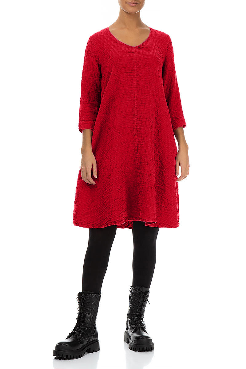 Floaty Cherry Red Textured Linen Dress 3