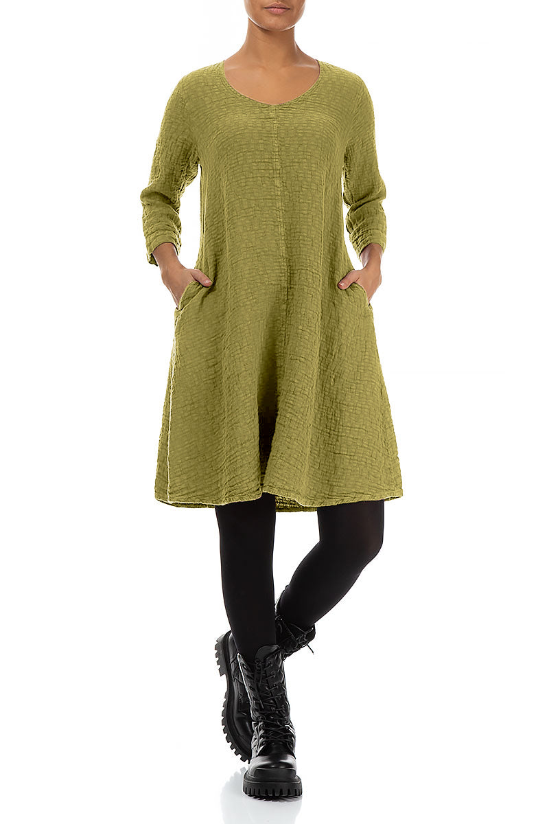 Floaty Golden Lime Textured Linen Dress 4
