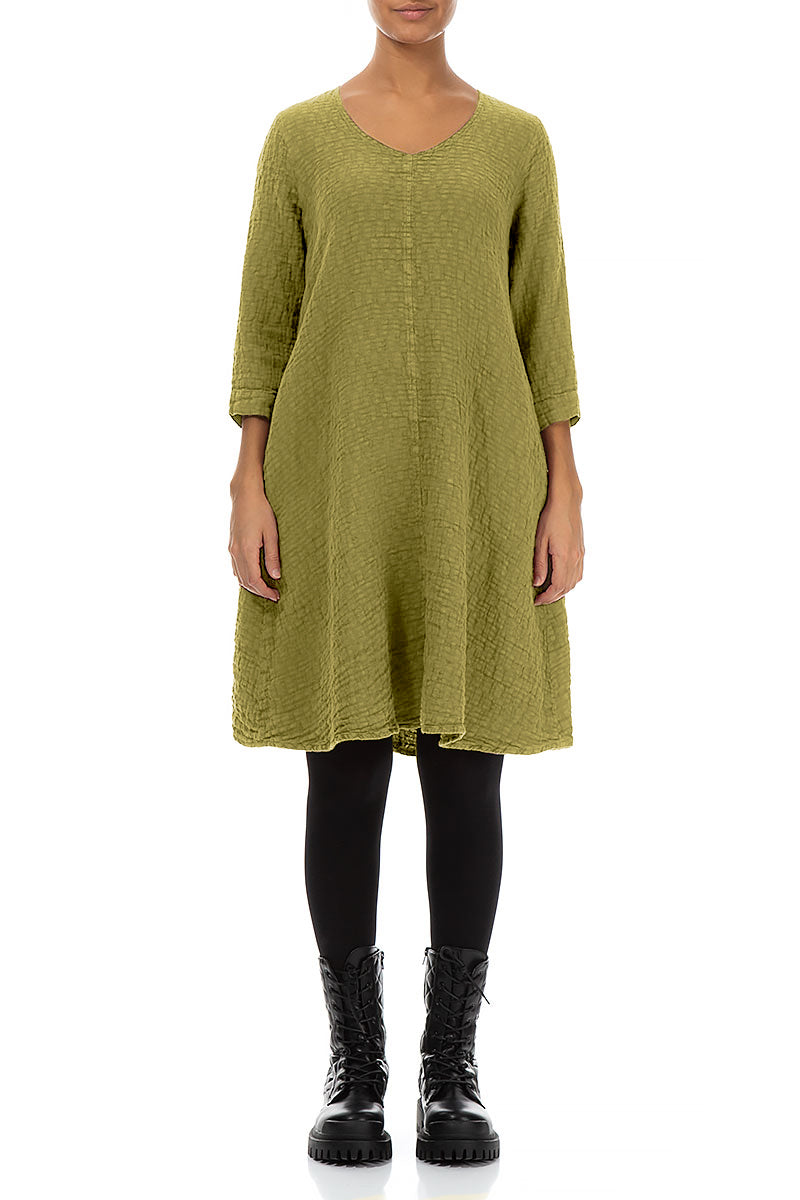 Floaty Golden Lime Textured Linen Dress 1