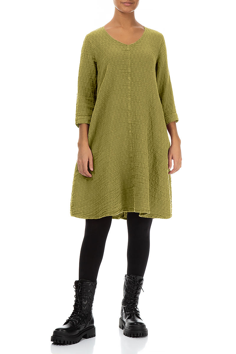 Floaty Golden Lime Textured Linen Dress 3