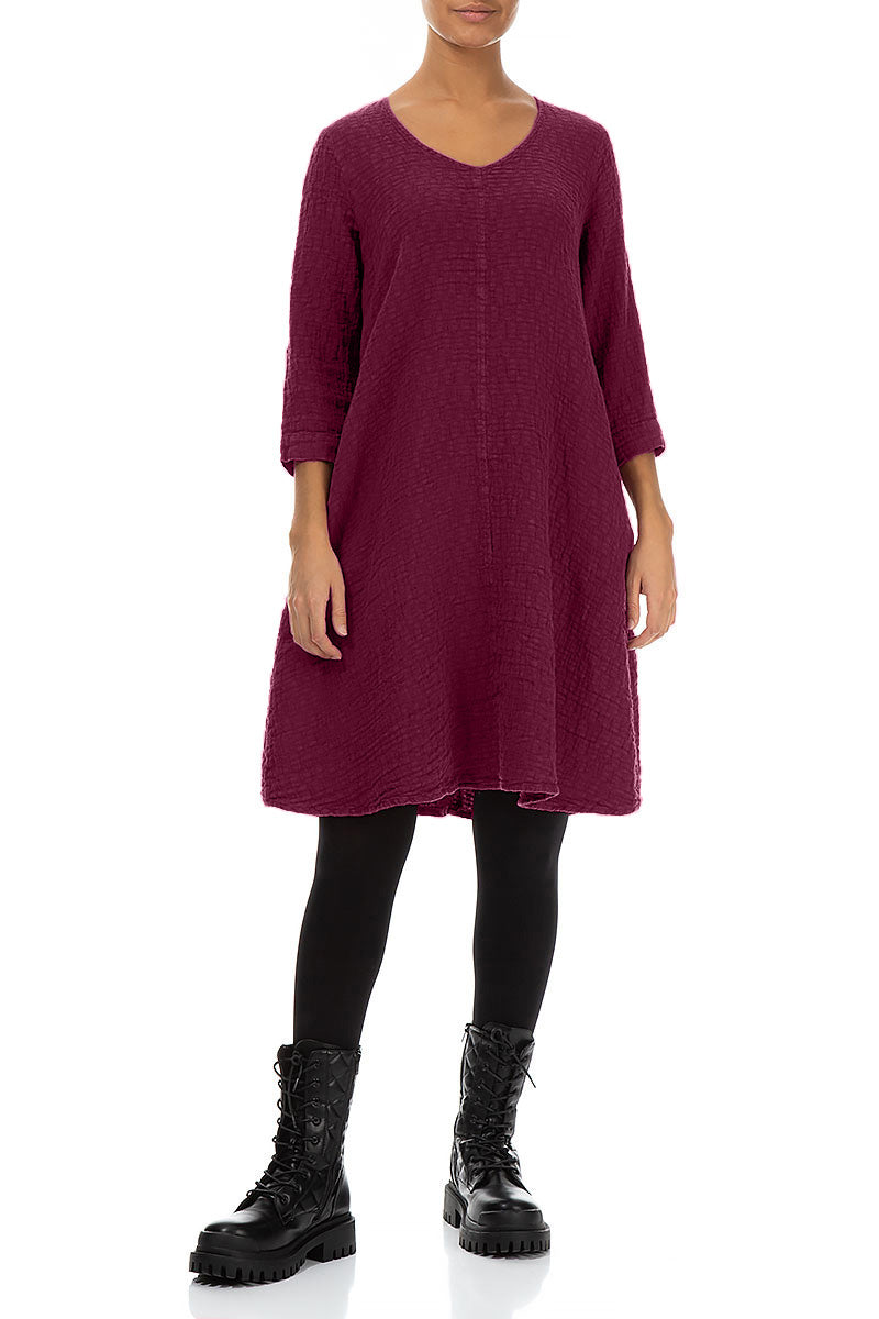 Floaty Magenta Textured Linen Dress 4