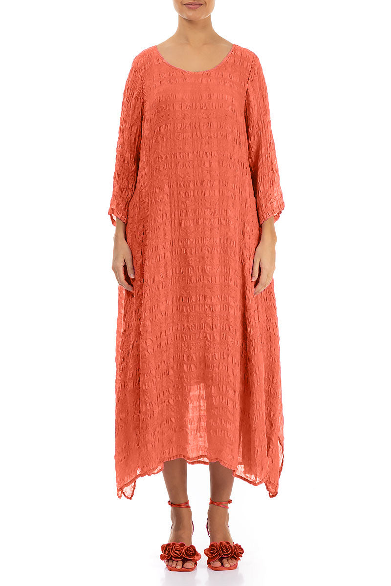 Floaty Textured Living Coral Silk Dress