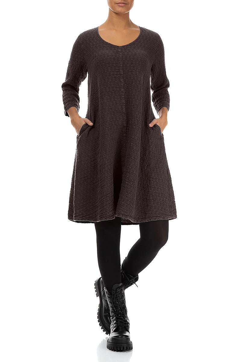 Floaty Truffle Brown Textured Linen Dress
