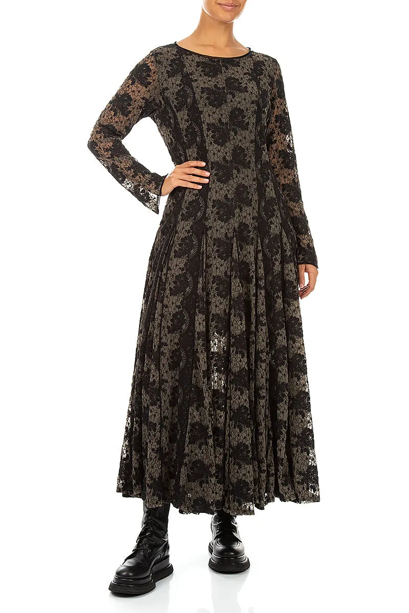Floral Lace Black Cotton Maxi Dress 5