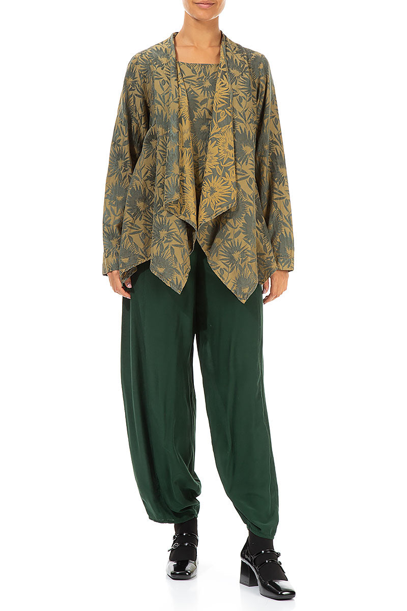 Floral Olive Yellow Silk Cotton Jacket - Blouse 4