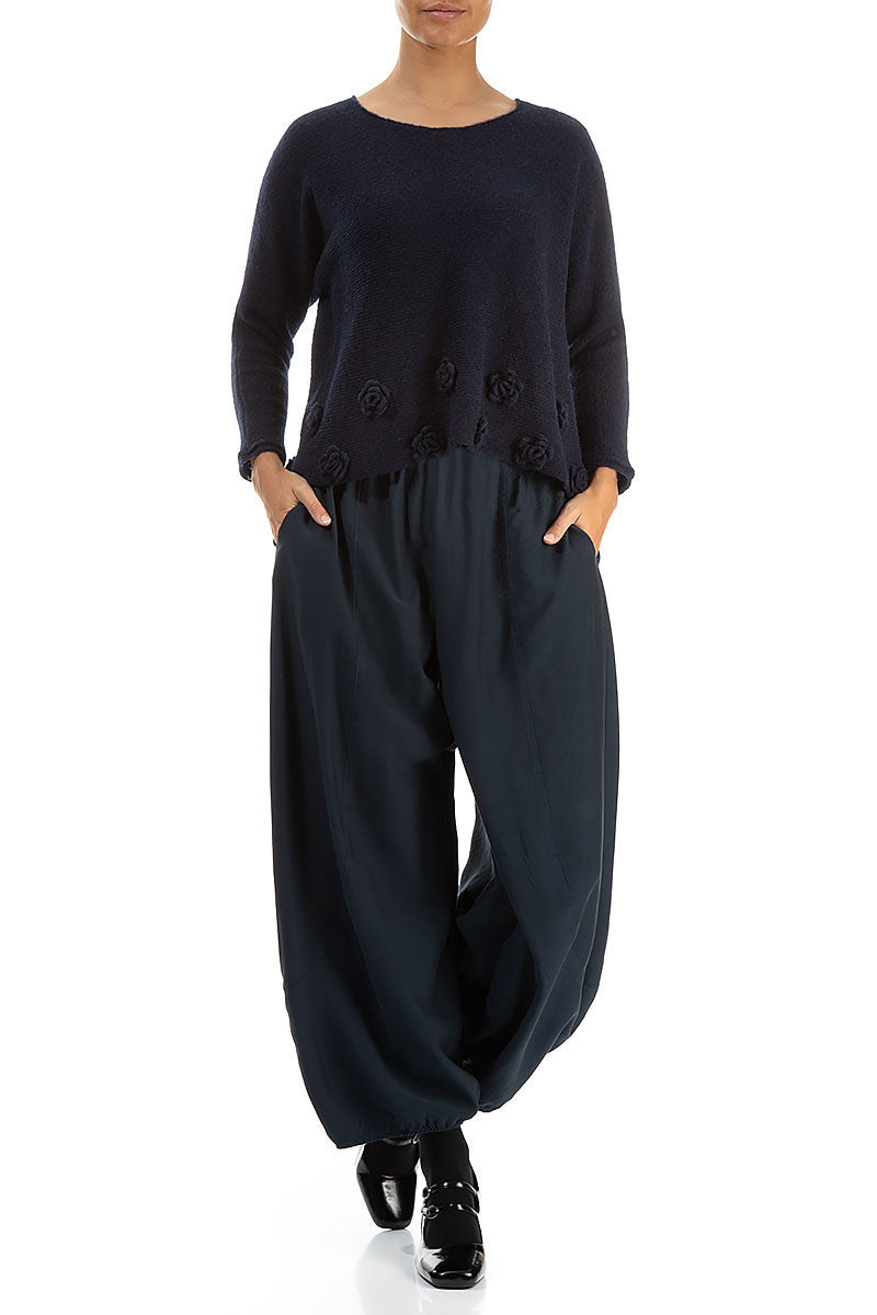 Flowers Midnight Blue Wool Sweater 4