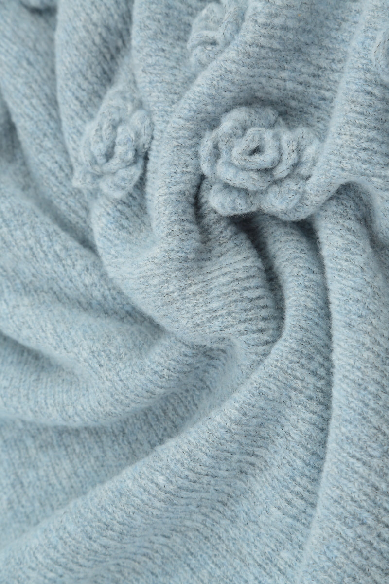 Flowers Silver Blue Wool Sweater 5