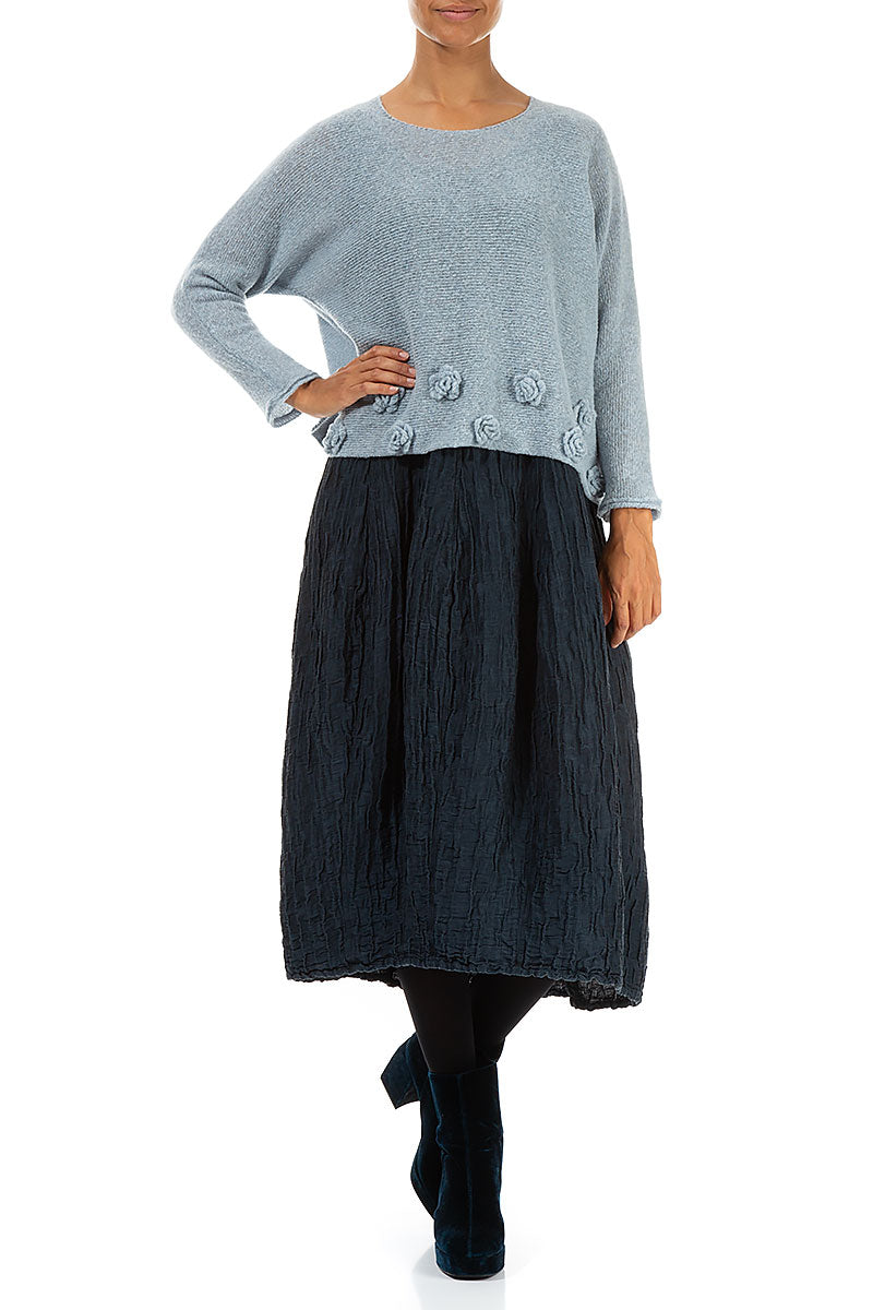 Flowers Silver Blue Wool Sweater 4