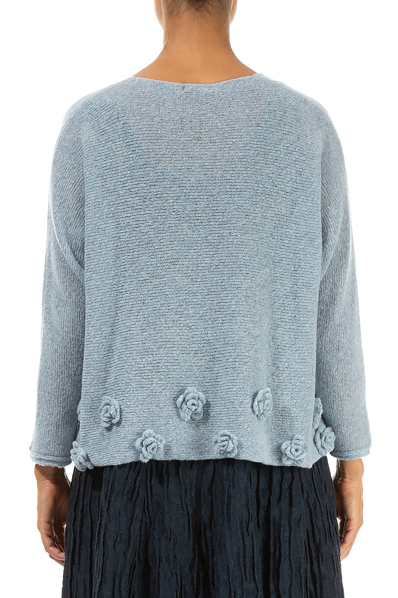 Flowers Silver Blue Wool Sweater 2