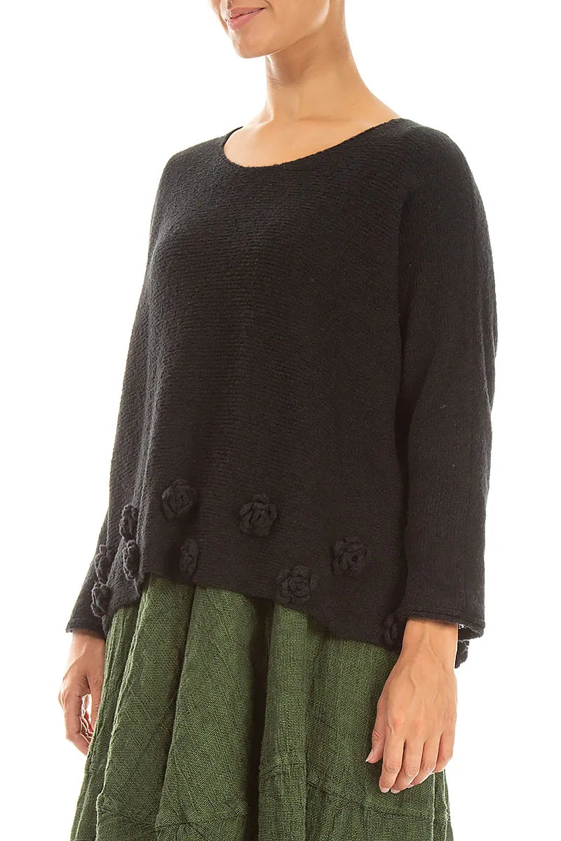 Flowers Black Wool Sweater 3