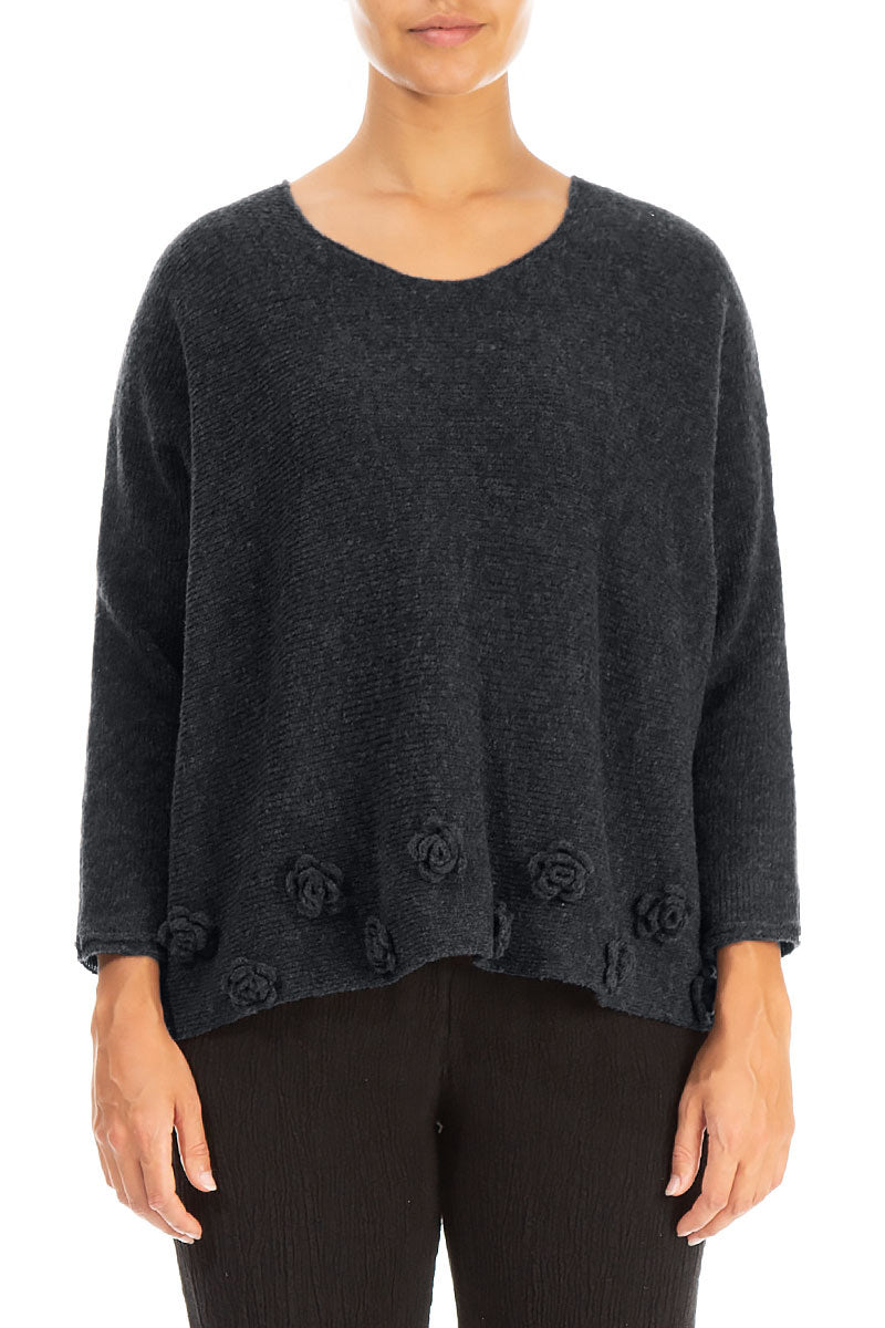 Flowers Dark Grey Wool Sweater 1