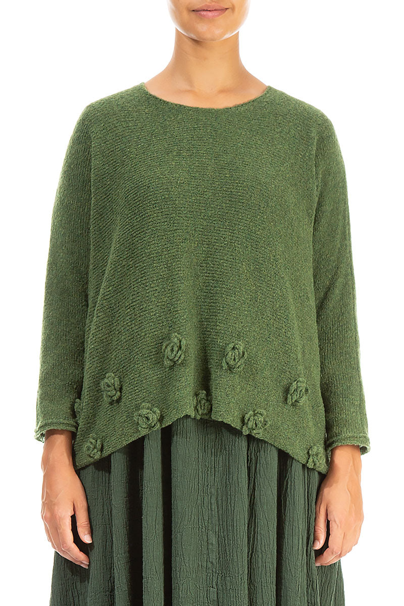 Flowers Dark Sage Wool Sweater 1