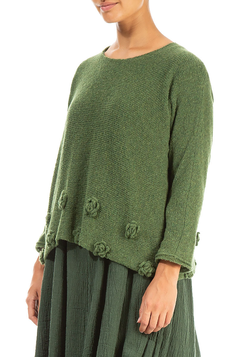 Flowers Dark Sage Wool Sweater 3