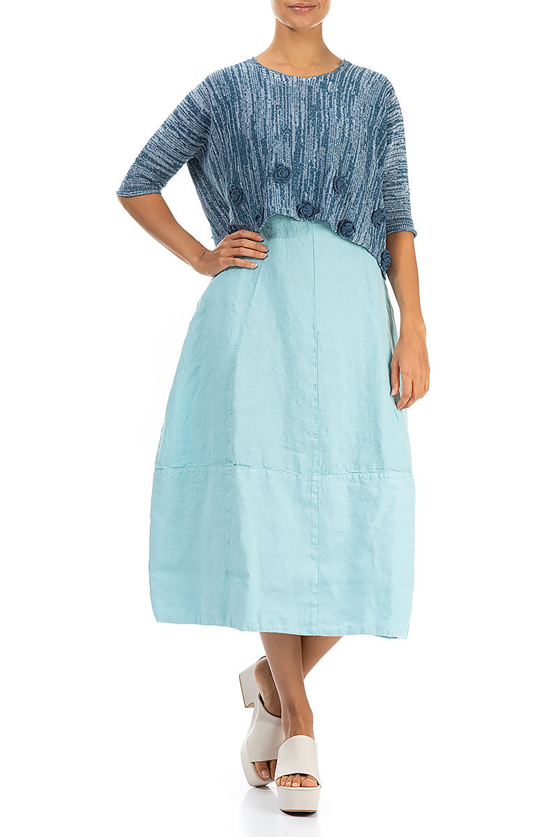 Flowers Decorated Mélange Blue Linen Jumper 4