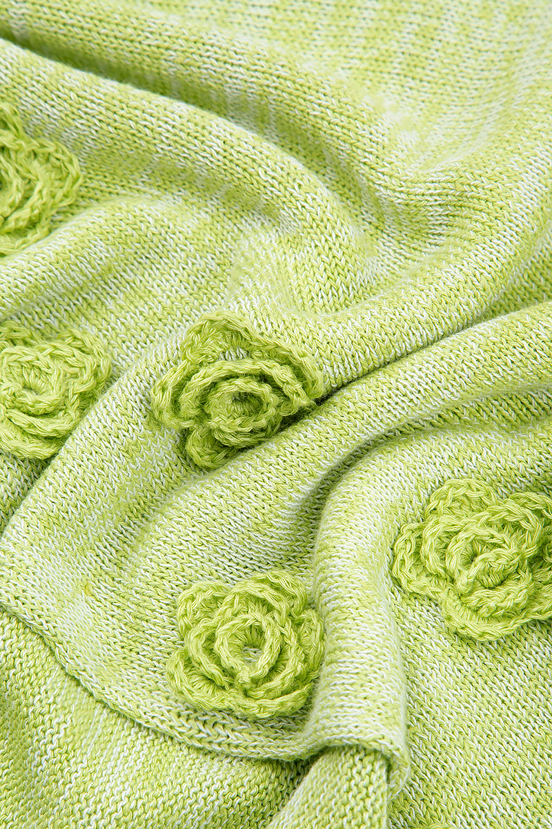Flowers Decorated Mélange Lime Linen Jumper 5