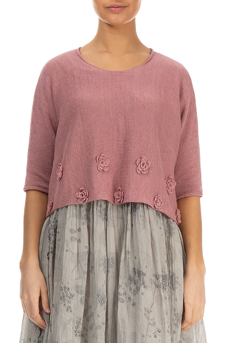 Flowers Decorated Rose Linen Jumper