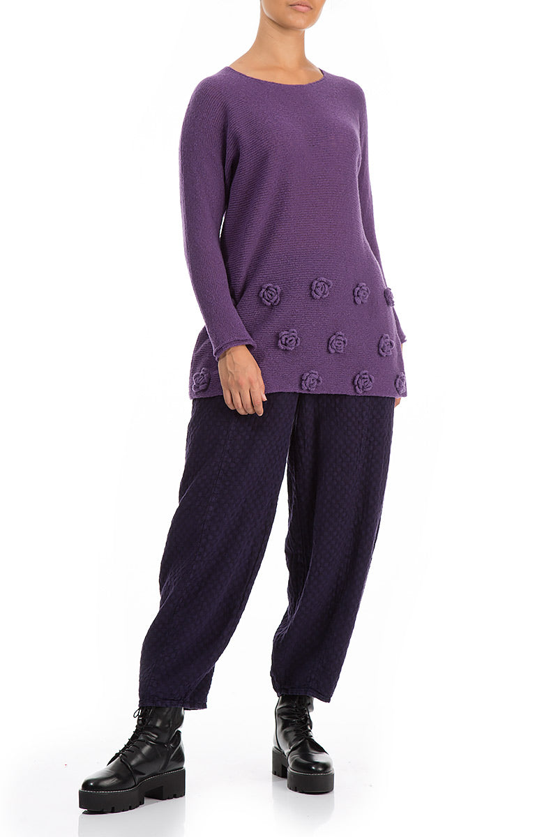 Flowers Purple Wool Sweater