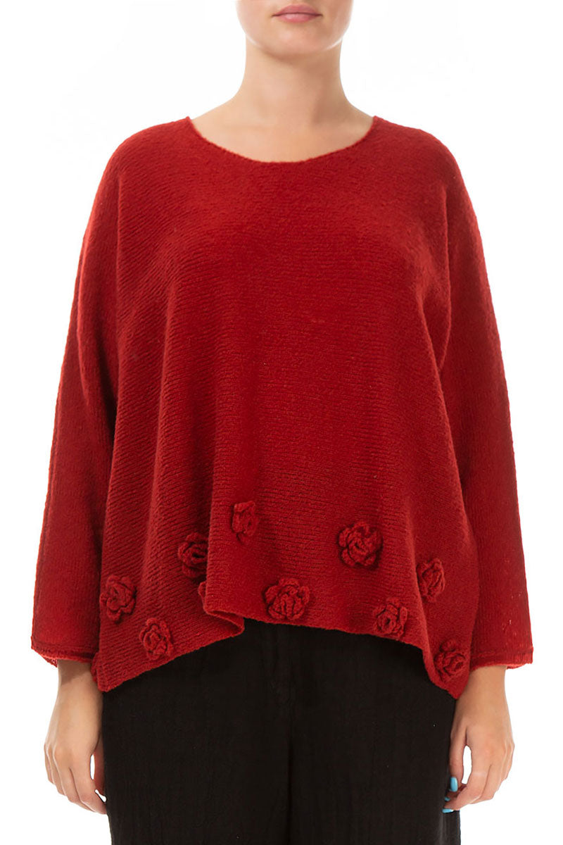 Flowers Red Wool Sweater 1