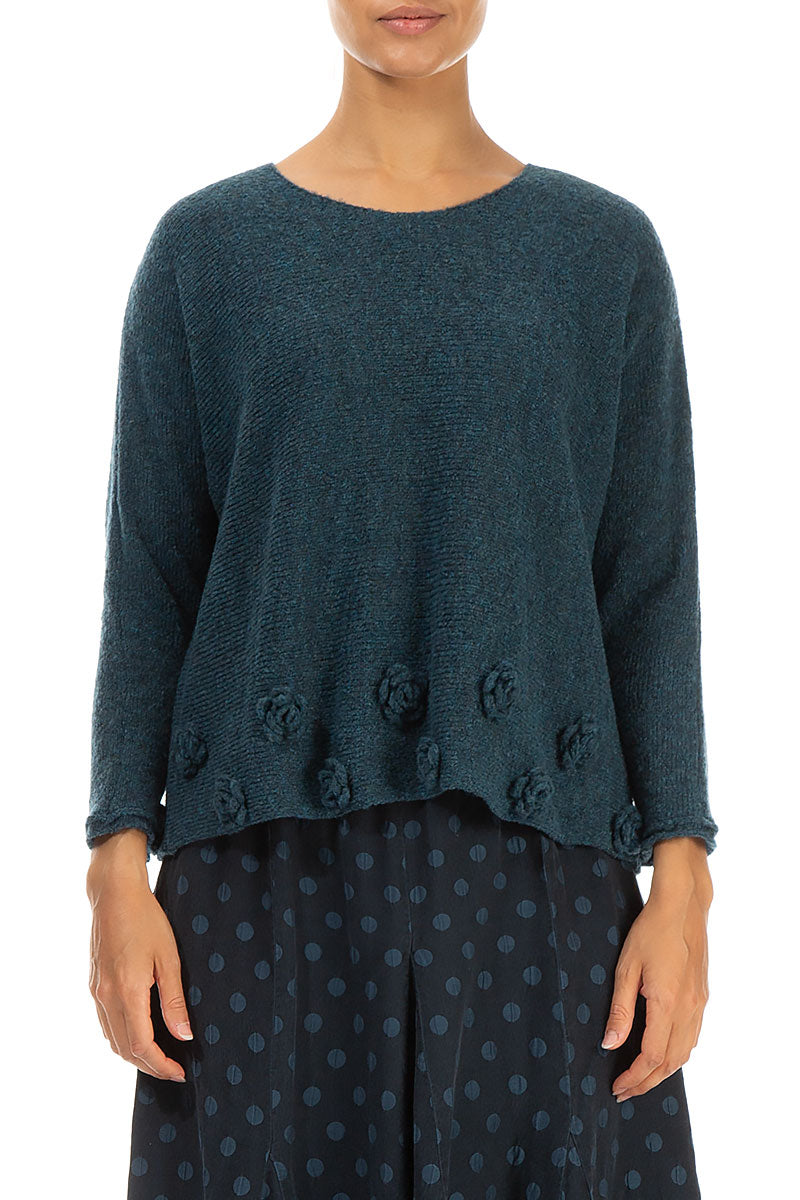 Flowers Teal Wool Sweater 1