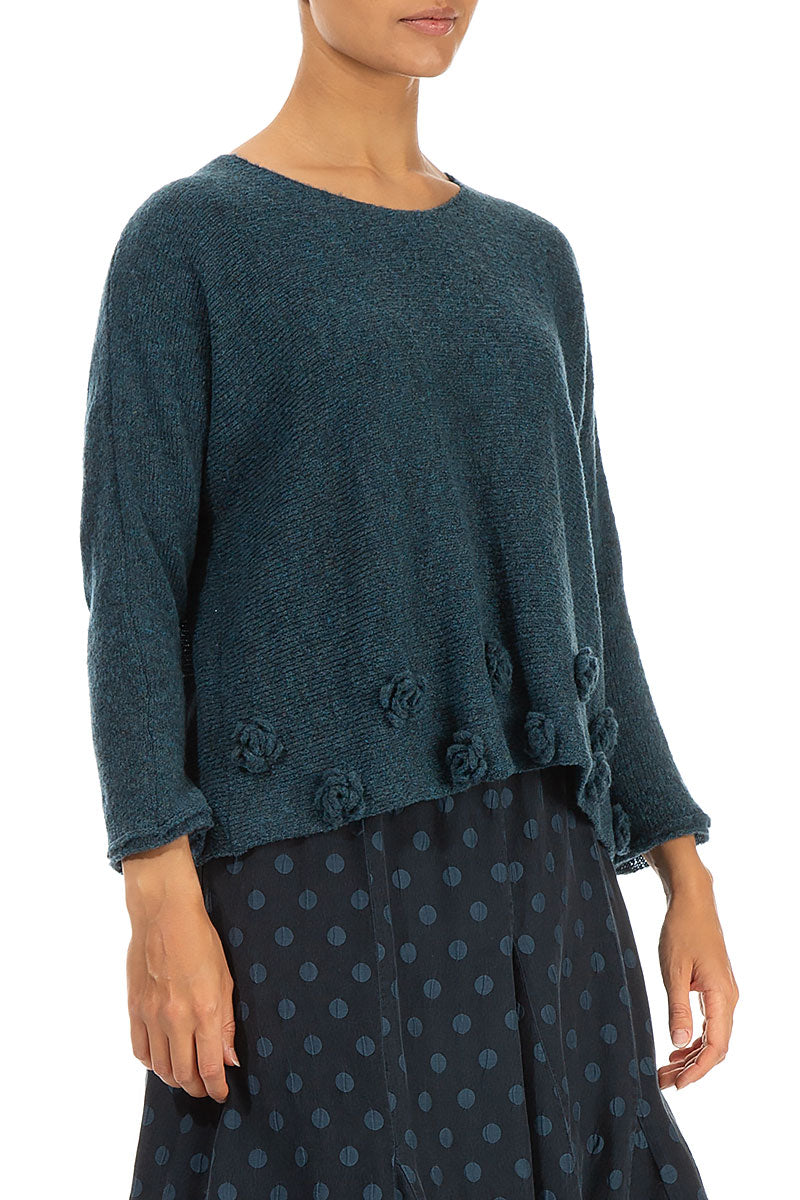 Flowers Teal Wool Sweater 3