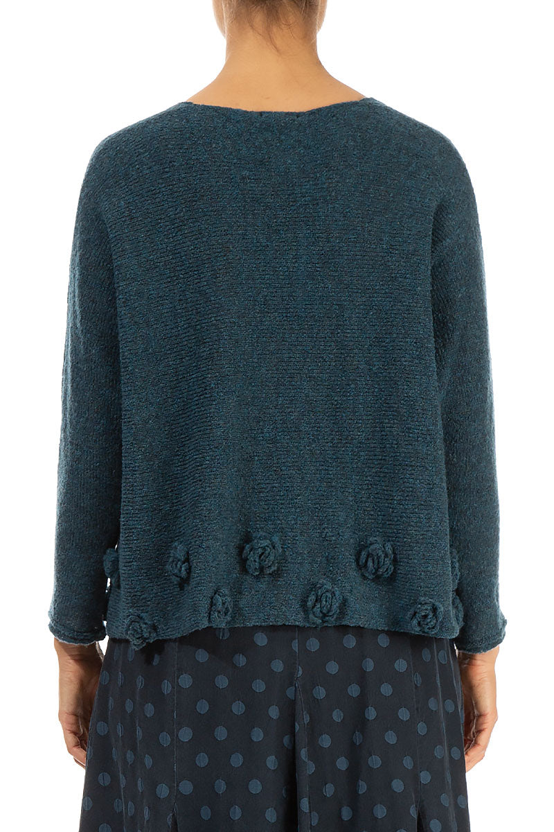 Flowers Teal Wool Sweater 2