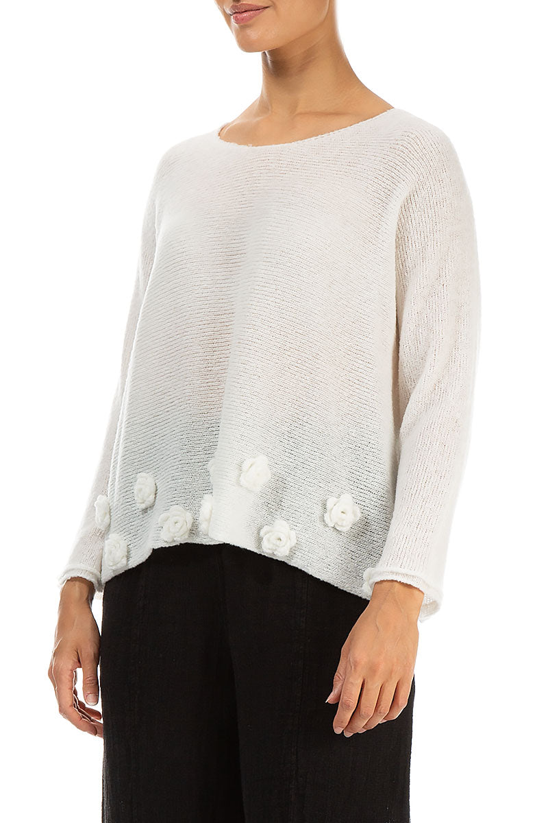 Flowers White Wool Sweater 3