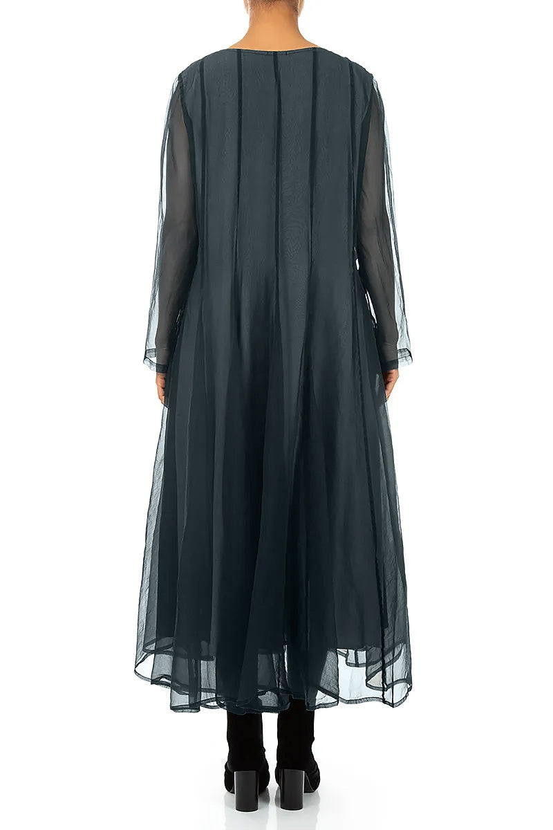 Flowing Deep Turquoise Silk Chiffon Dress