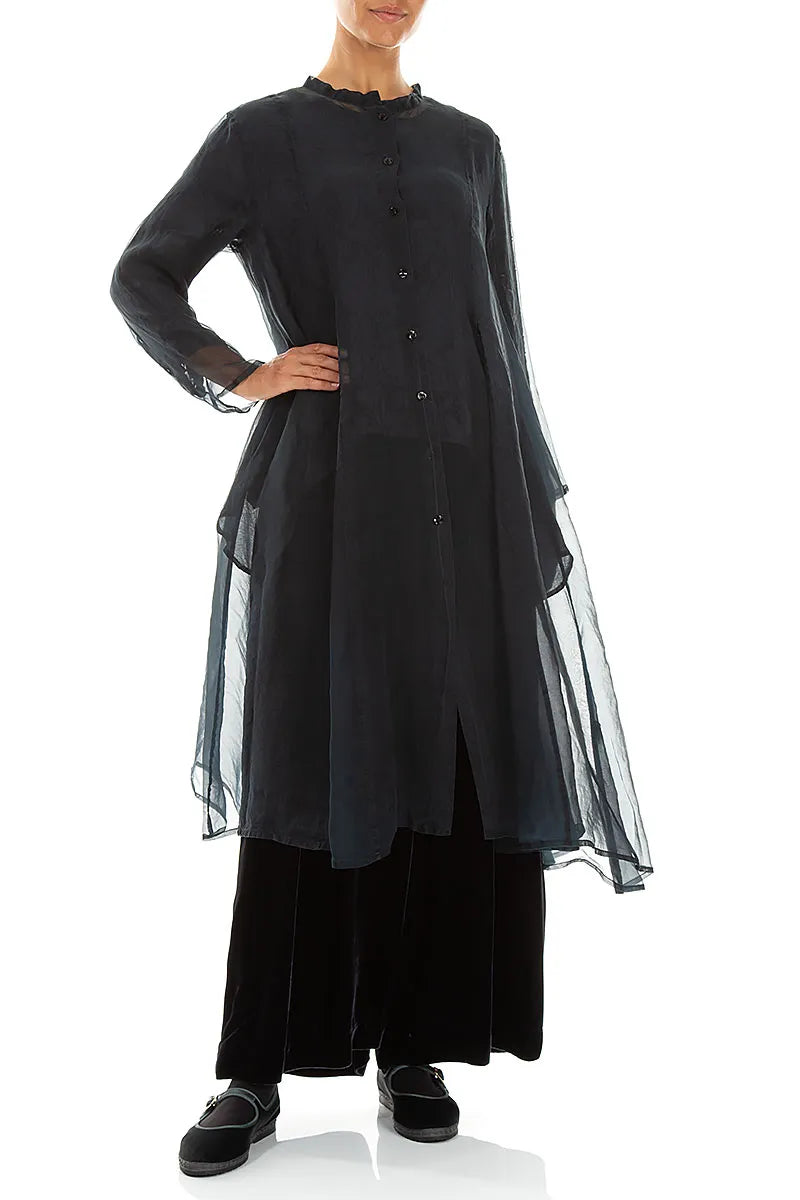 Flowing Deep Turquoise Silk Chiffon Jacket