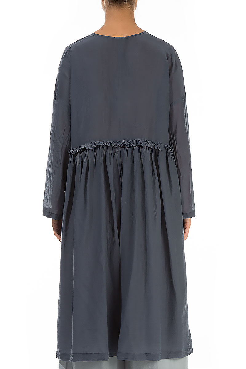 Flowy Buttoned Graphite Silk Cotton Jacket 2