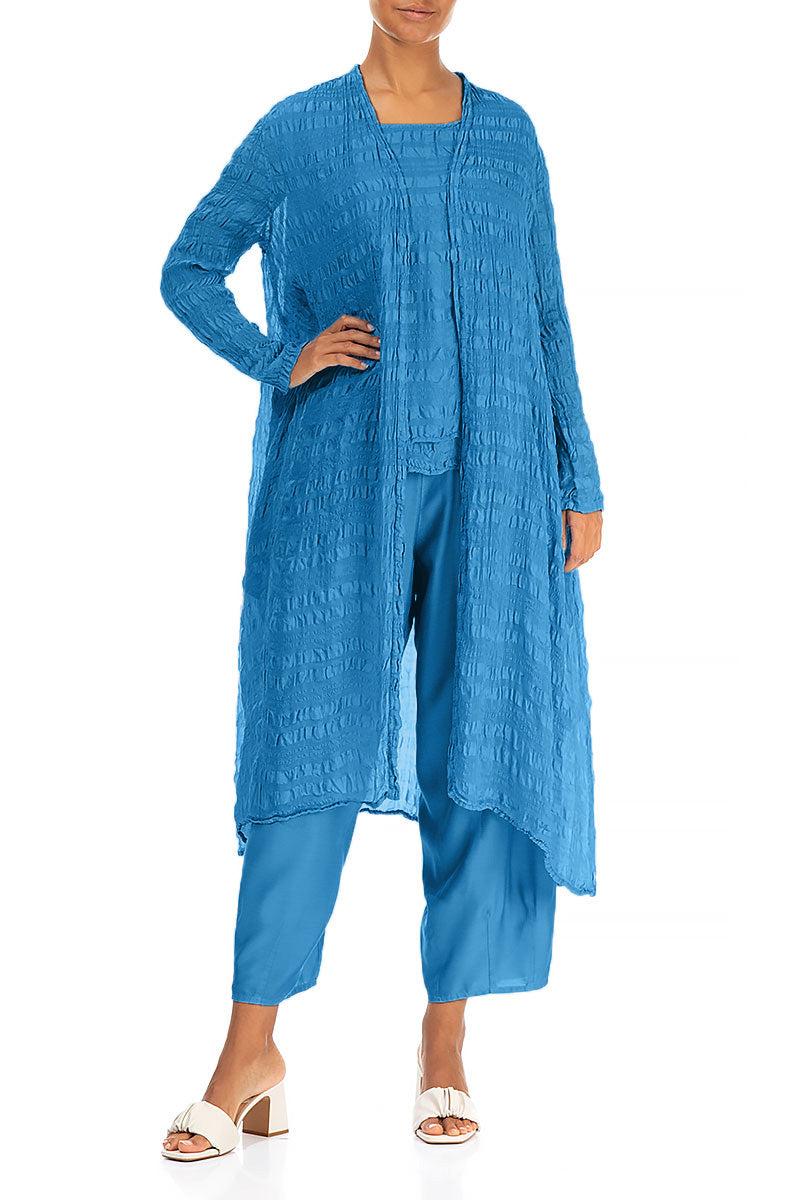 Flowy Cobalt Blue Light Silk Jacket 3