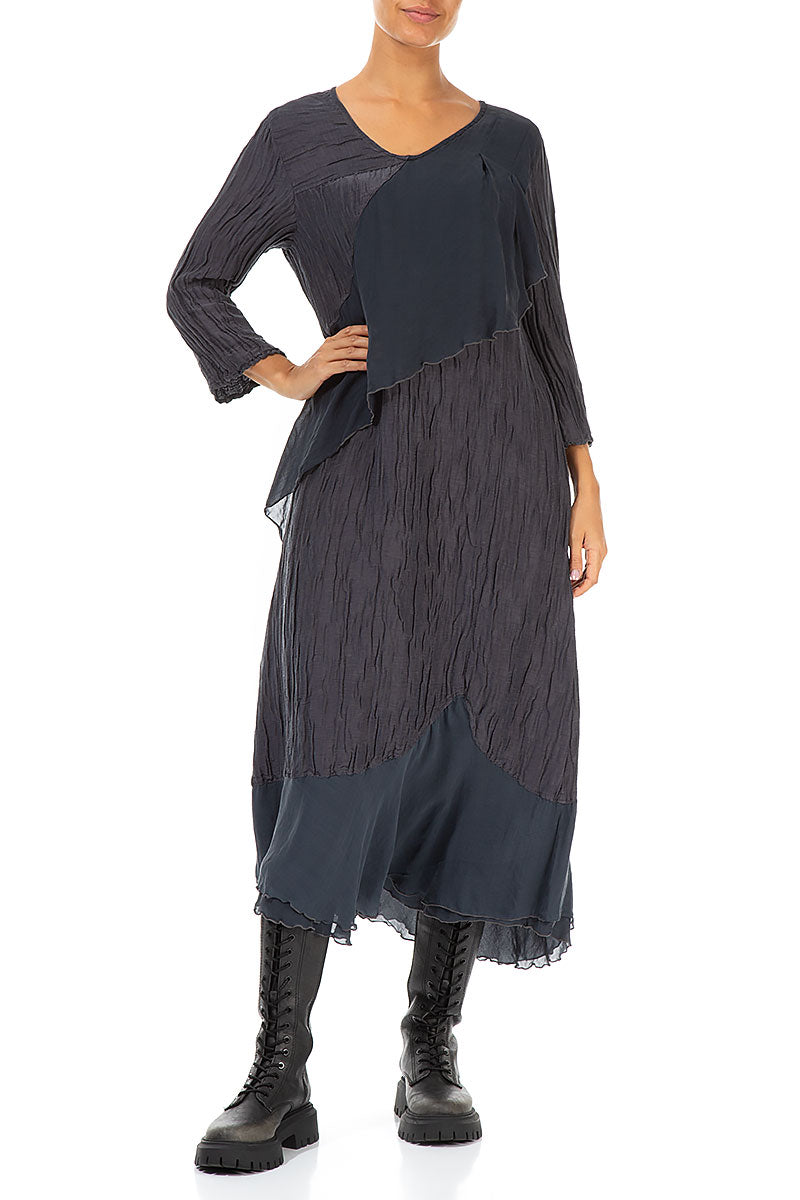 Flowy Crinkled Violet Silk Dress 4